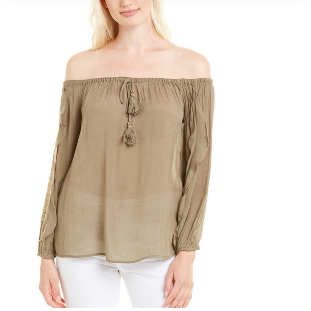 Harve Bernard Safari Green 3/4 Ruffle Top size Lg